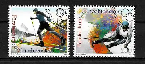 Liechtenstein 2017: Olympiade: Langlauf, Abfahrt - Ski, gestempelt