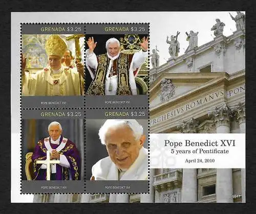 Grenada 2010: Pope Benedict XVI, 5 years of the Pontificate, postfrisch **