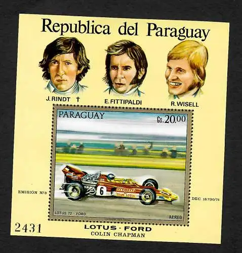 Paraguay 1971: Lotus Ford, J. Rindt, E. Fittipaldi, R. Wisell, **