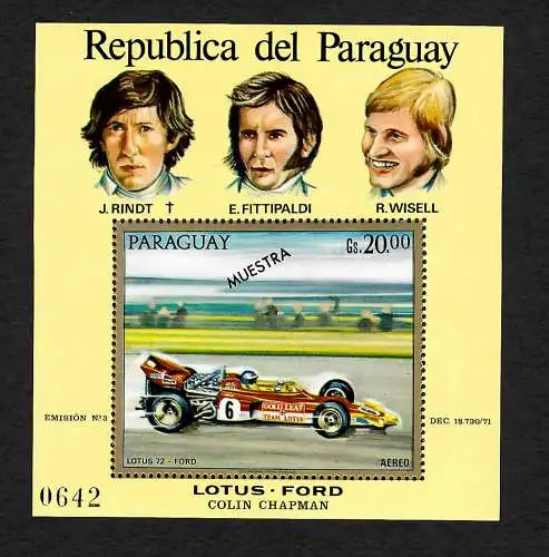Paraguay 1971: Lotus Ford, J. Rindt, E. Fittipaldi, R. Wisell, ** MUESTRA