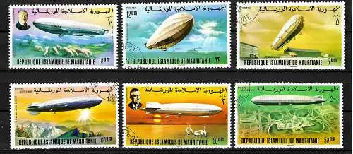 Mauretanien: 6x Briemarken mit Zeppelin, gestempelt