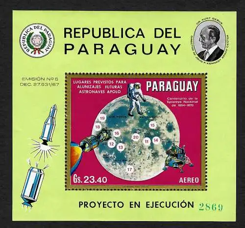 Paraguay: 50 Jahre Mondlandung, Karte des Mondes, postfrisch