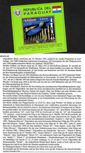Paraguay: 50 Jahre Mondlandung, Wernher von Braun, Mondprogramm, postfrisch
