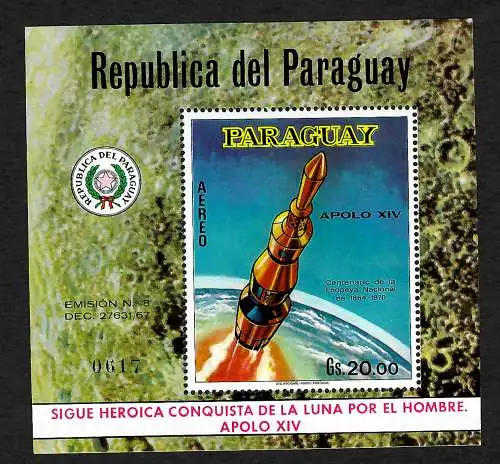Paraguay: Apollo 14, Mondprogramm, Block #152, postfrisch