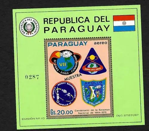 Paraguay: Apollo Mondprogramm, Block #162, postfrisch MUESTRA