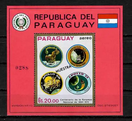 Paraguay: Apollo Mondprogramm, Block #163, postfrisch MUESTRA
