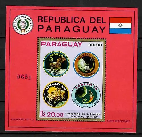 Paraguay: Apollo Mondprogramm, Block #163, postfrisch