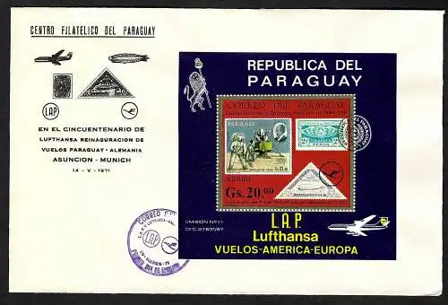Paraguay: Apollo 12, Lufthansa Flug100 Jahre, Block #167, FDC