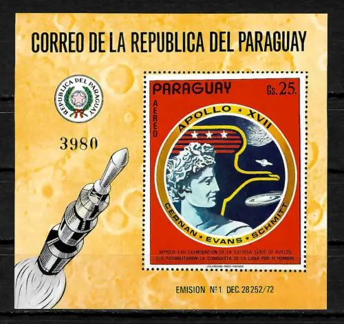 Paraguay: 50 Jahre Mondlandung, Apollo 17, Block #198, postfrisch