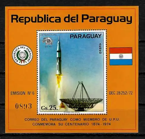 Paraguay: 50 Jahre Mondlandung,  Block #220, postfrisch