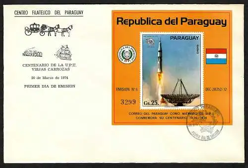 Paraguay: Startende Saturn Rakete, Block #220, FDC