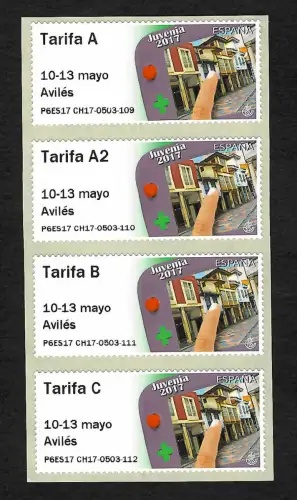 Spanien 2017: Briefmarkenausstellung Juvenia, 4x selbstklebende Marken, **