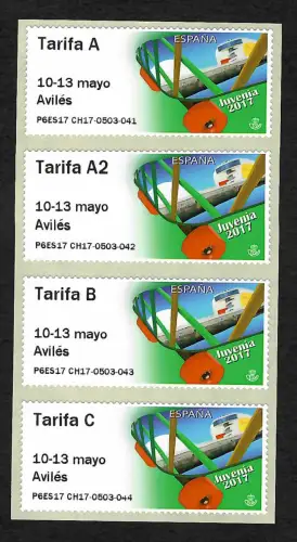 Spanien 2017: Briefmarkenausstellung JUVENIA, 4x selbstklebende Marken, **