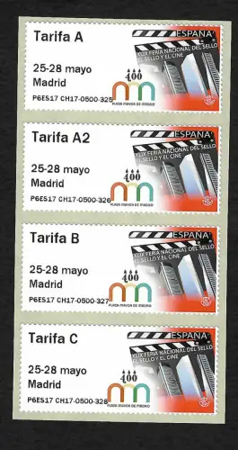 Spanien 2017: Briefmarkenausstellung FERIA EL SELLO EL CINE, 4x Marken**