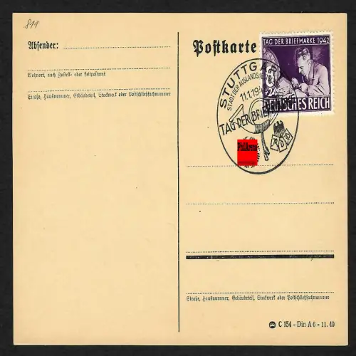 DR 1942: Stuttgart - Tag der Briefmarke, #811, Ersttag