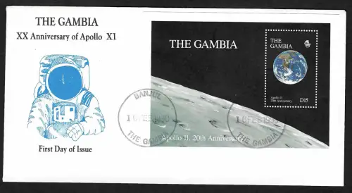 Gambia 1989: 20th Anniversary of Moon Landing, FDC, Apollo 11, Block #90
