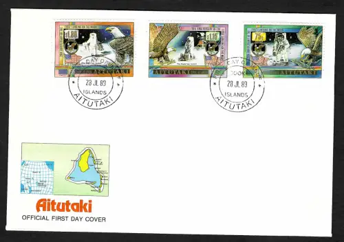 Aitutaki 1989: 20th Anniversary of Moon Landing, FDC, Apollo 11, #654-56
