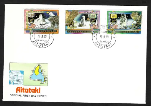 Aitutaki 1989: 20th Anniversary of Moon Landing, FDC, Apollo 11, #654-56