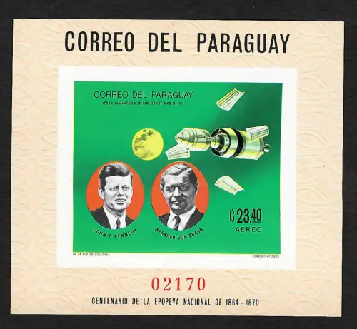 Paraguay 1950: Block mit Wernher von Braun und John F. Kennedy, ungezähnt **