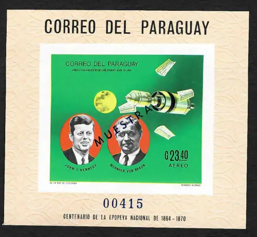 Paraguay 1950: Block Wernher von Braun, John F. Kennedy, ungezähnt, MUESTRA, **
