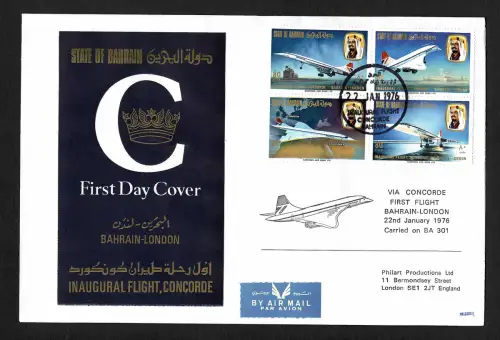 Bahrain: British Airways 1. Linienflug mit der Concorde: London-Bahrain, FDC