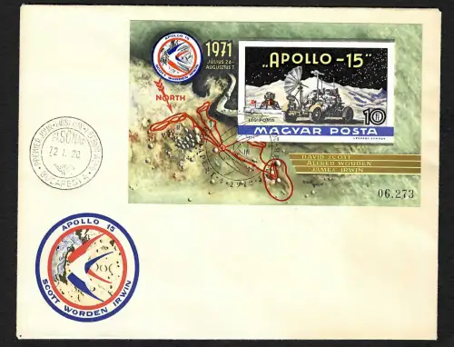 Ungarn: Apollo 15, Mondlandung, 1969, Block 87B, FDC