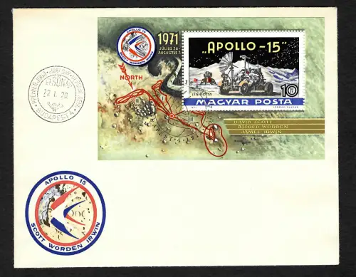 Ungarn: Apollo 15, Mondlandung, 1969, Block 87A, FDC
