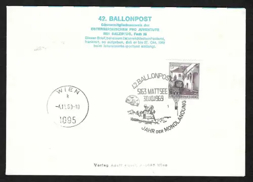Österreich 1969: Einschreiben Ballonpost Beleg, Mondlandung, Lawinenopfer