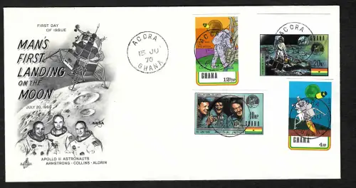 Ghana 1970: Apollo 11 Astronauts: Armstron, Collins, Aldrin, FDC