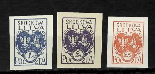 Litauen MiNr. 1B-3B, ungezähnt, Wappen, postfrisch