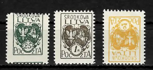 Litauen MiNr. 20A-22A, gezähnt, Wappen, postfrisch