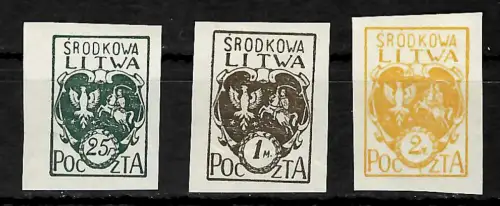 Litauen MiNr. 20B-22B, ungezähnt, Wappen, postfrisch