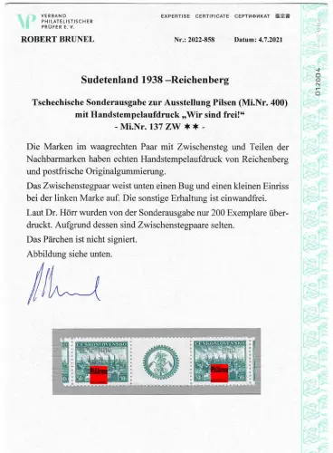 Sudetenland - Reichenberg: MiNr. 137 ZW, postfrisch