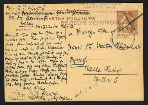 Generalgouvernement GG: Postbeauftragter des RPM beim Militärbefehlshaber Lodz