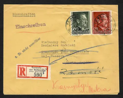 Generalgouvernement GG: Späte Post: 10.6.44 Teresin/Sochacew/Grabowiec/Zamosc