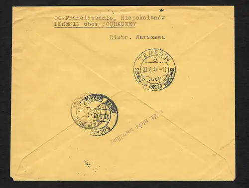 Generalgouvernement GG: Späte Post: 10.6.44 Teresin/Sochacew/Grabowiec/Zamosc