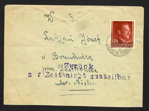 Generalgouvernement GG: Späte Post: 24.7.44 Kielce nach Nisko