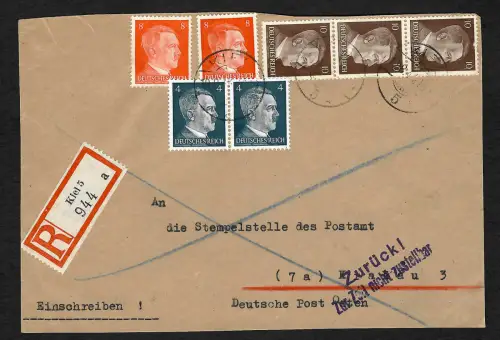 Generalgouvernement GG: Späte Post: 10.8.44 Kiel an das Postamt Krakau