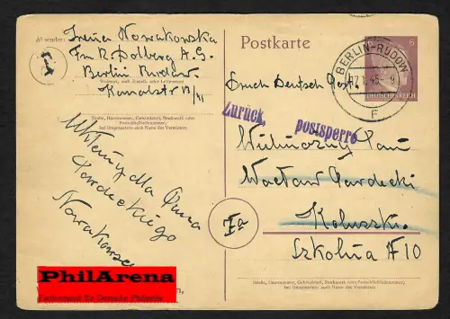 Generalgouvernement GG: Späte Post: 17.1.45: Berlin nach Koluszki - Postsperre