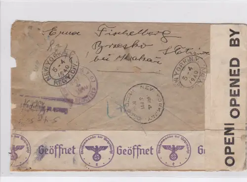 GG: Eilboten Brief Brzesko nach New York City, Zensur 2x