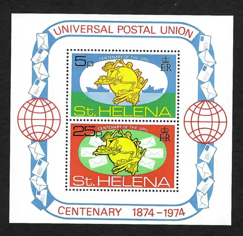 St. Helena 1974: Centary of the UPU, 100 Jahre Weltpostverein, Block **
