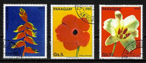 Paraguay: 3x Briefmarken mit Blumen gestempelt