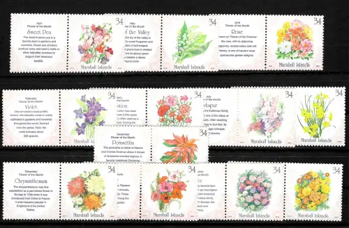 Marshall Inseln: Blumen für alle 12 Monate, postfrisch