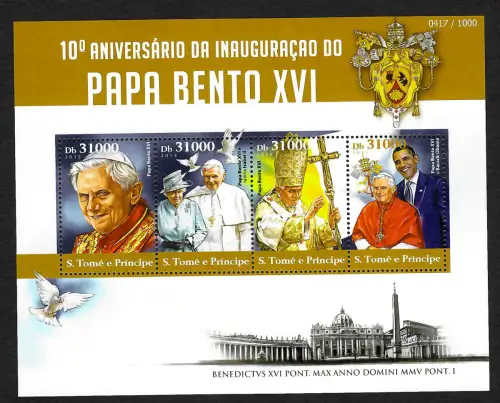 S. Tomé e Principe, Papa Beneto, Barack Obama 2015, postfrisch