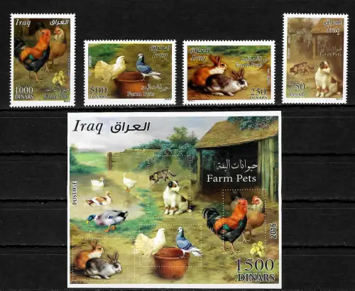 2016: Tiere auf dem Bauernhof, Hunde, Hühner, Tauben, Hasen, Katze, postfrisch