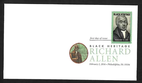 USA 2016: Black Heritage, Richard Allen, FDC colored cancel
