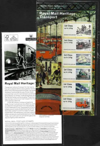 GB: Royal Mail Heritage-Transport, Posttransport, 6x Automatenmarken, postfrisch