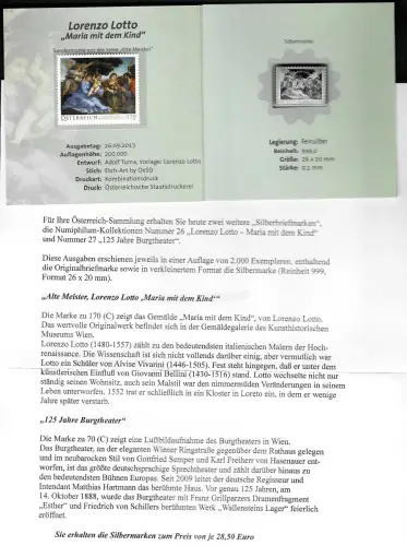 Österreich 2013: Silbermarke #26, Lorenzo Lotto-Maria mit Kind, Feinsilber 999