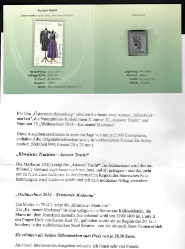 Österreich 2013: Silbermarke #32, Ausseer Tracht, Feinsilber 999