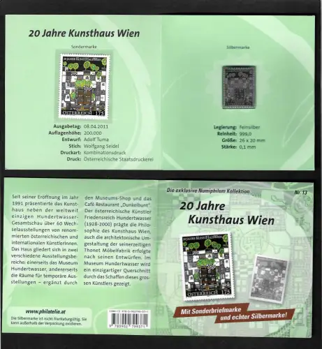 Österreich 2011: Silbermarke 13, 20 Jahre Kunsthaus Wien, Feinsilber 999